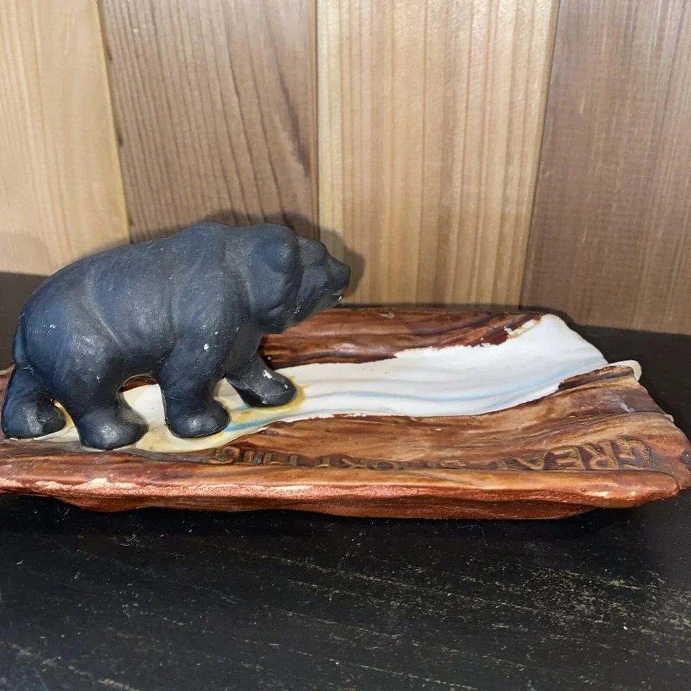 Vintage Great Smoky Mountains Black Bear Ashtray Trinket Tray Made in Japan